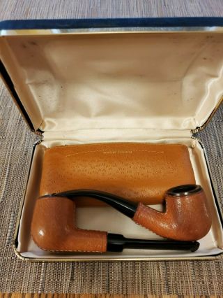 Vintage Pair Derby Pigskin Finest Briar Smoking Pipes With Case & Pouch,  Italy