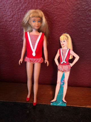 Vintage Skipper Doll Mattel Barbie Little Sister Blonde 1964 Plus Cut - Out