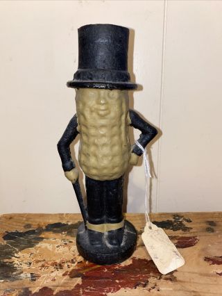 Vintage 7 3/4” Tall Planters Mr Peanut Cast Iron Still Bank