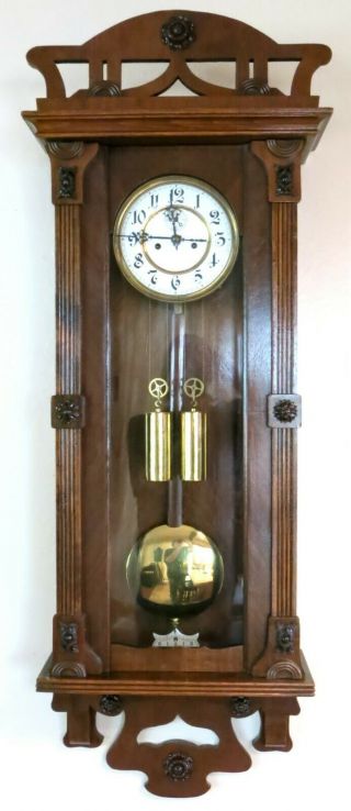Antique Muller & Co.  Large 2 Weight German Wall Clock Vienna Regulator 1890