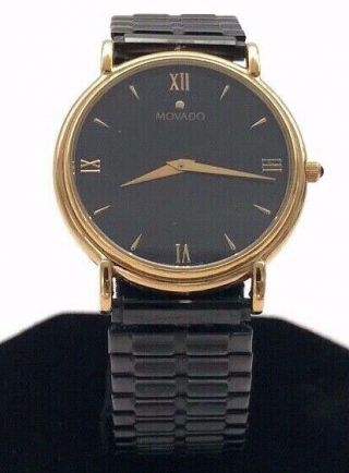 Authentic Movado Museum Mens Watch Black/gold Classic Swiss Sapphire 87 E4 0885