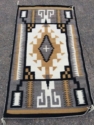 Navajo Rug Two Grey Hills Weaving Antique Native American Storm Pattern Tapestry 2