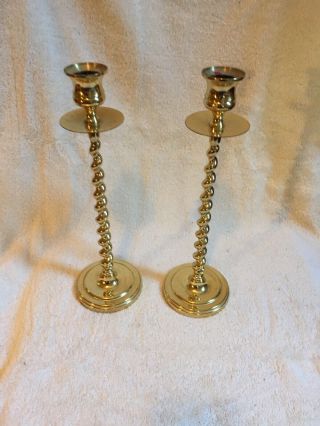 Pair (2) Vintage Baldwin Brass Candlestick Holders 10 3/8 " Tall Solid Brass
