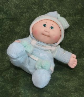Vintage Cabbage Patch Kids 3 Bald Green Eyes Bean Bottom Baby Bbb Knit Outfit