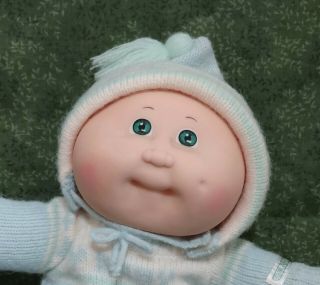 Vintage Cabbage Patch Kids 3 Bald Green Eyes Bean Bottom Baby BBB Knit Outfit 2