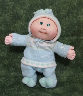 Vintage Cabbage Patch Kids 3 Bald Green Eyes Bean Bottom Baby BBB Knit Outfit 3