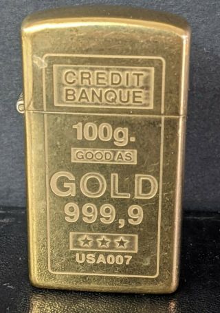 Credit Banque 100g Good As Gold 999,  9 Usa Limited Zippo Lighter