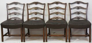 Set Of 4 Kittinger Mahogany Chippendale Ribbon Back Dining Chairs