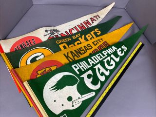 (4) Vintage 1967:packers - Chiefs - Bengals - Eagles Single Bar Full - Size Pennants Nfl