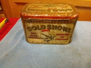 Vintage Gold Shore Cut Plug Tobacco Tin J Bagley & Co.  Hinged Lid
