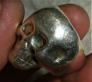 Antique 1944 World War 2 Trench Art Sterling Silver Skull Memento Mori Ring Vafo