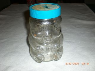 Vintage Glass Skippy Peanut Butter Teddy Bear Jar Bank - 1990