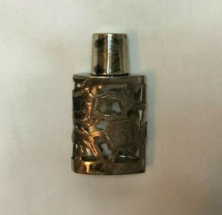 Vintage Miniature Vanity Perfume Bottle.  925 Sterling Silver Over Glass