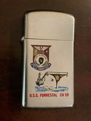 Vintage Military Zippo Lighter U.  S.  S.  Forrestal CV 59 USN Box 1970 ' s 2