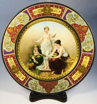 Antique 19th Century Royal Vienna " Three Fates " Porcelain Plate Signed