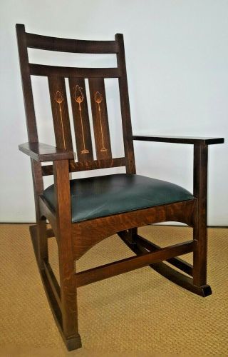 GORGEOUS STICKLEY MISSION HARVEY ELLIS INLAY ROCKER Will work with shipper 3