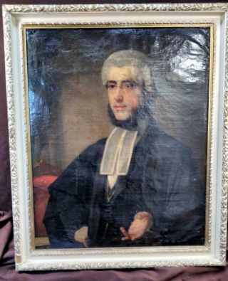 Antique Old Portrait Oil Painting Man Jewelry Chair Framed Art