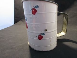 Vintage Metal Flour Sifter Mid Century Shabby Chic,  Wood Knob Crank /Red Apples 2