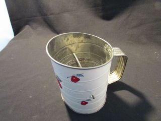 Vintage Metal Flour Sifter Mid Century Shabby Chic,  Wood Knob Crank /Red Apples 3