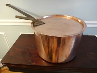 Xl Antique Gaillard Copper Sauce Pan W Lid France Dovetail Pot 14” 2mm Tin
