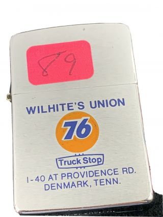 1989 Zippo Lighter - Wilhite’s Union 76 Truck Stop Gasoline - Denmark,  Tenn.