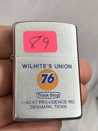 1989 Zippo Lighter - Wilhite’s UNION 76 Truck Stop Gasoline - Denmark,  Tenn. 3