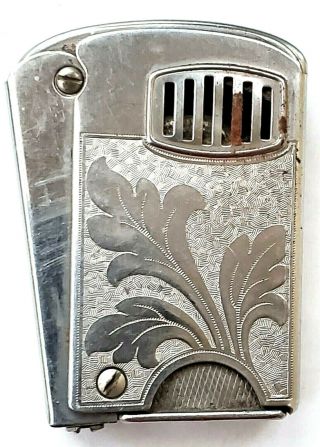 Vtg/deco 1930s Imco Safety Lighter 4200 - Silver W Embossed Leaf - Austria - Tlc