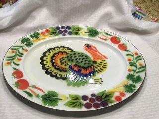 Vintage Enamel Turkey Platter Fruit Oval Tray Large 17.  75 " X 13.  25 "