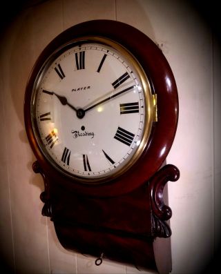 Early 19th Century English Drop Dial Fusee Mahogany Wall Clock.  Player,  Reading.