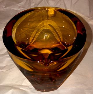 Viking Glass Amber Round Elevated Ashtray Mid Century Modern Mcm Vintage