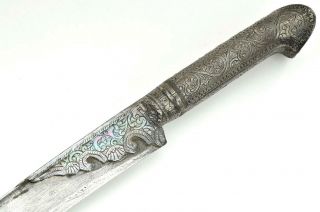 Antique Yatagan Sword Silver Mounted Turkish Ribbon Damascus Blade 19th Yataghan