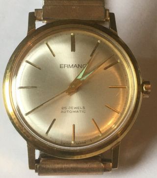 Vintage Mens Gold Plated Ermano Automatic Wrist Watch 25 Jewels