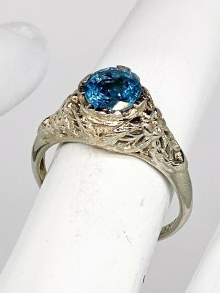 Antique 1920s $5000 1.  50ct Natural Blue Sapphire 18k White Gold Filigree Ring 4