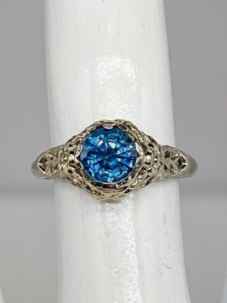 Antique 1920s $5000 1.  50ct Natural Blue Sapphire 18k White Gold Filigree Ring 6