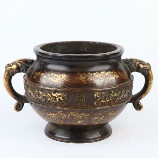 Antique Chinese Dragon Gilt Bronze Incense Burner Censer
