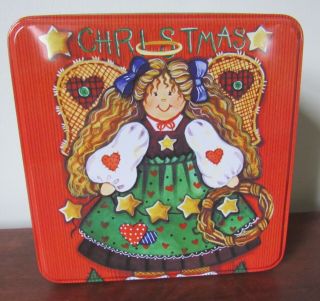 Vintage Cookie Tin,  Christmas Angel,  Square,  6”
