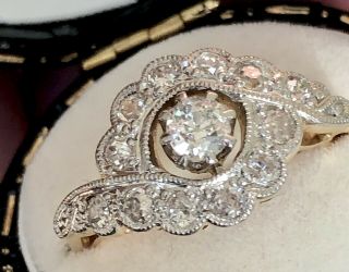 Fabulous Antique Art Deco 0.  63 Carat Old Cut Diamond Ring 18ct Gold 18k