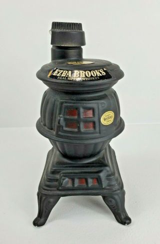 Vintage 1968 Ezra Brooks Ceramic Pot Belly Wood Stove Empty Whiskey Decanter