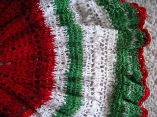 Vintage Handmade Crochet Christmas Red Green White Round Doily 22 