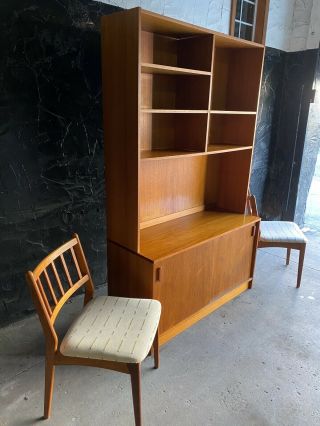 Mid Century Modern Danish Teak Wall Unit Desk Shelving Book Case Cabinet 2