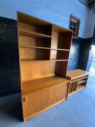 Mid Century Modern Danish Teak Wall Unit Desk Shelving Book Case Cabinet 3