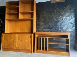 Mid Century Modern Danish Teak Wall Unit Desk Shelving Book Case Cabinet 4