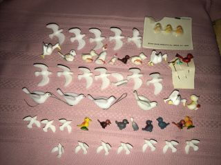 49 Vintage Miniature Plastic Birds For Crafts Ducks Chicks Doves