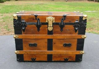 Antique Wood Flat Top Steamer Trunk Restored 32 " Storage Chest Table