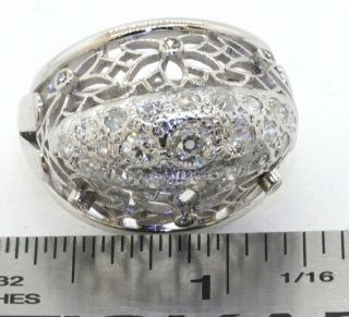 Heavy antique Platinum/14K WG 1.  69CT diamond flower dome cluster ring size 7.  25 6