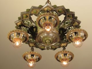 Spectacular Highly Detailed Antique Isco Five Light Fixture Restored