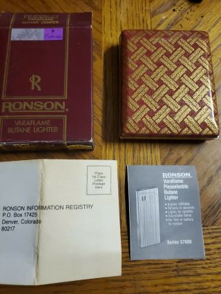Vintage Ronson Varaflame Silver Tone Butane Lighter W/ Box Rare