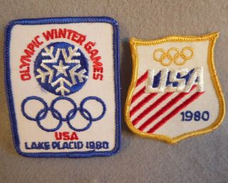 2 Vintage 1980 Olympic Winter Games Lake Placid & Team Shield Patches