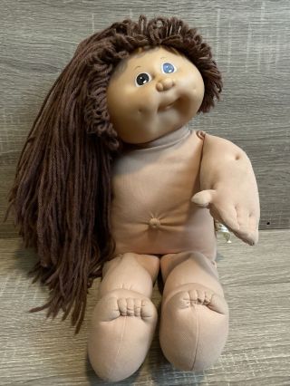 Vintage 1985 Cabbage Patch Doll Brown Hair Girl Brown Eyes Open Mouth