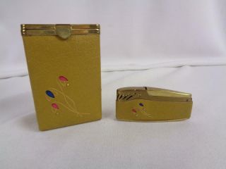 Vtg Princess Gardner Gold Leather Cigarette Case & Matching Lighter - Mcm